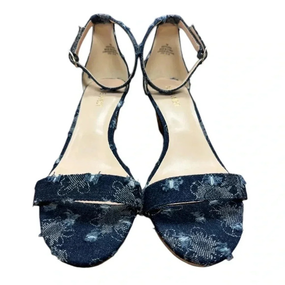 Nine West Blue Denim Sling  Back Open Toe Wedge Heels Size 7 - Picture 6 of 10